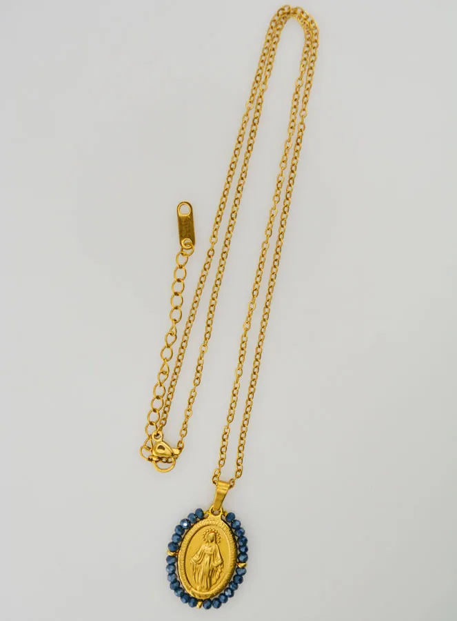 Miraculous Medal Necklace – Blue Beads (pic 2)
