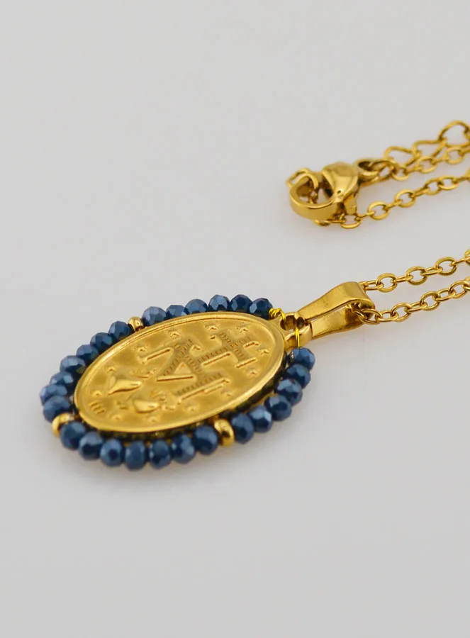 Miraculous Medal Necklace – Blue Beads (pic 4)