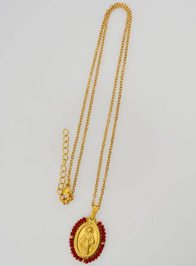 Miraculous Medal Necklace – Red Beads (pic 2)