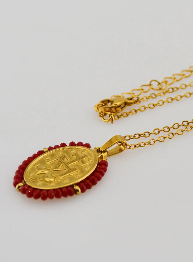 Miraculous Medal Necklace – Red Beads (pic 4)