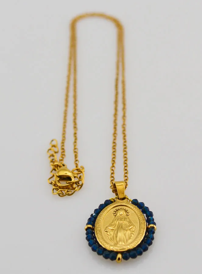 Miraculous Medal Necklace – Dark Blue Beads (pic 3)