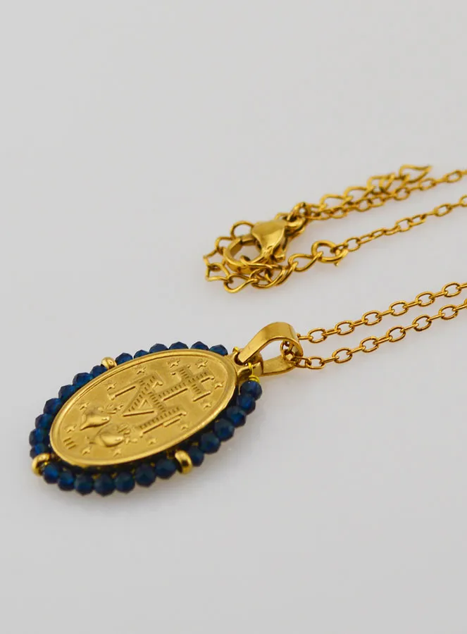 Miraculous Medal Necklace – Dark Blue Beads (pic 4)