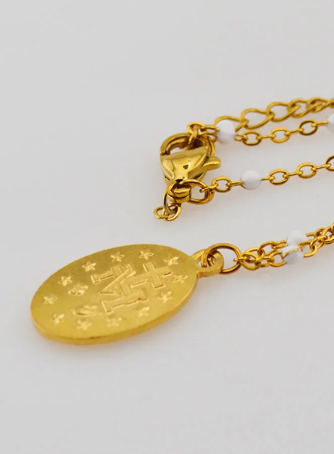 Beaded Necklace with Miraculous Medal – White (pic 4)