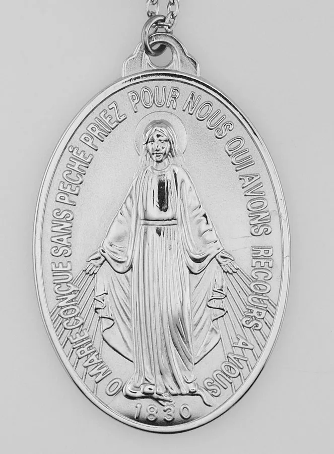 Silvery Miraculous Medal Necklace – 33mm (pic 2)