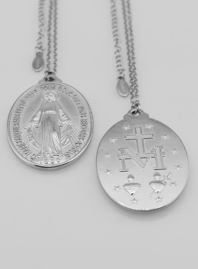 Silvery Miraculous Medal Necklace – 40mm (pic 4)
