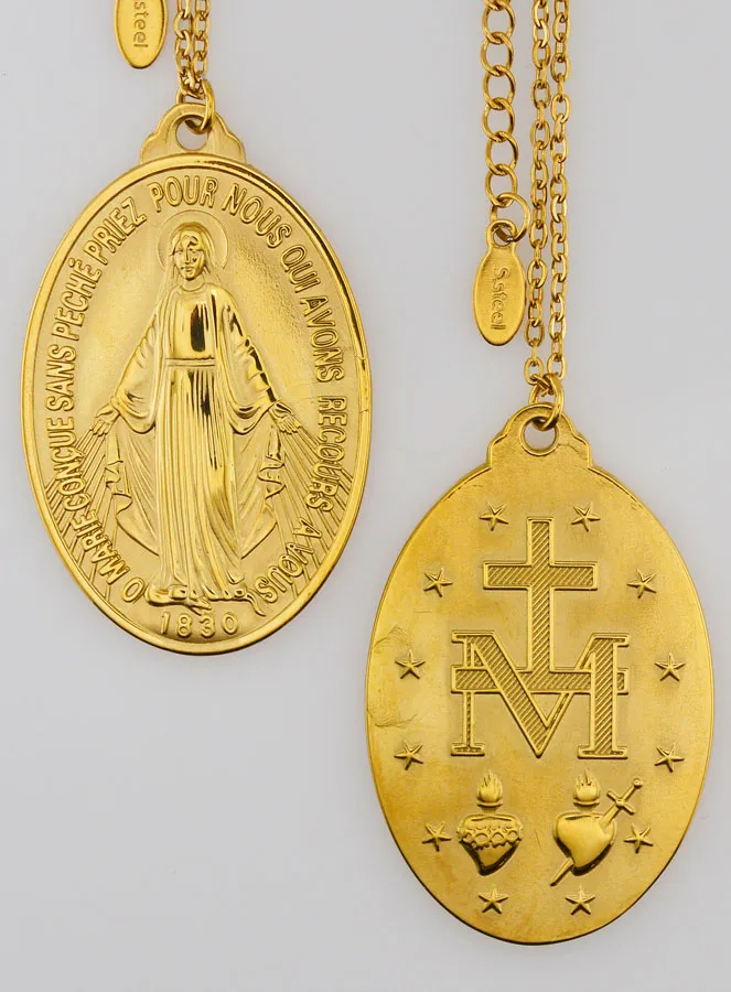 Golden Miraculous Medal Necklace – 33mm (pic 1)