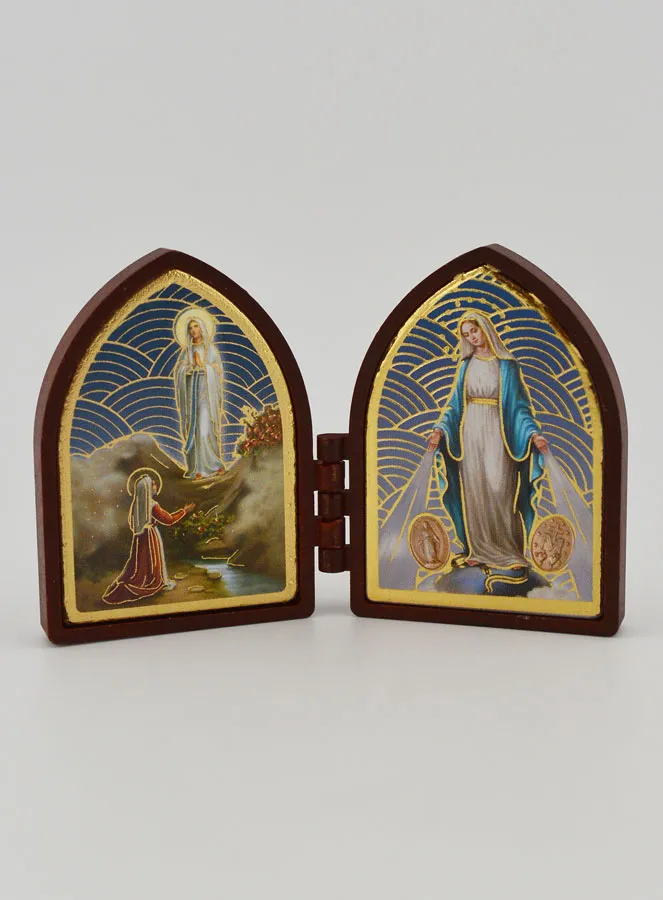 Mini Diptych Icon – Our Lady of Lourdes and the Miraculous Virgin Mary (pic 1)