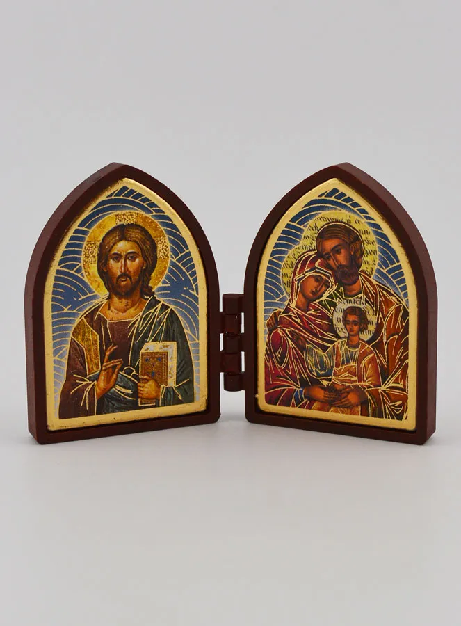 Mini Diptych Icon – Christ Pantocrator and the Holy Family (pic 1)