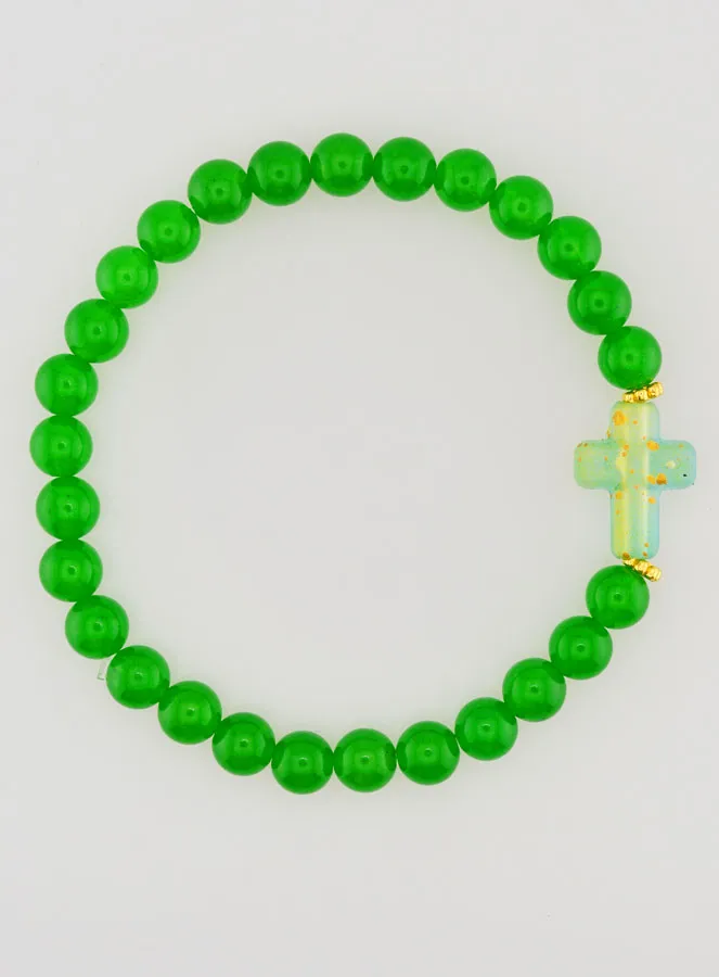 Religious Bracelet with Cross and Green Jade (pic 1)