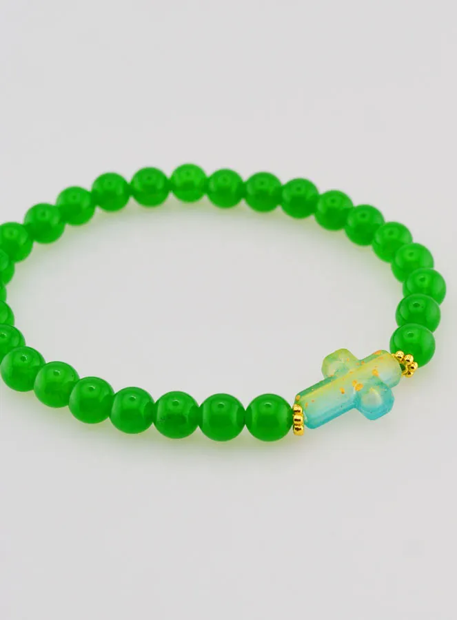 Religious Bracelet with Cross and Green Jade (pic 3)