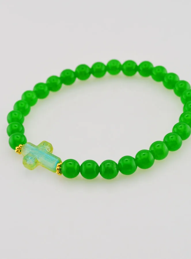 Religious Bracelet with Cross and Green Jade (pic 4)