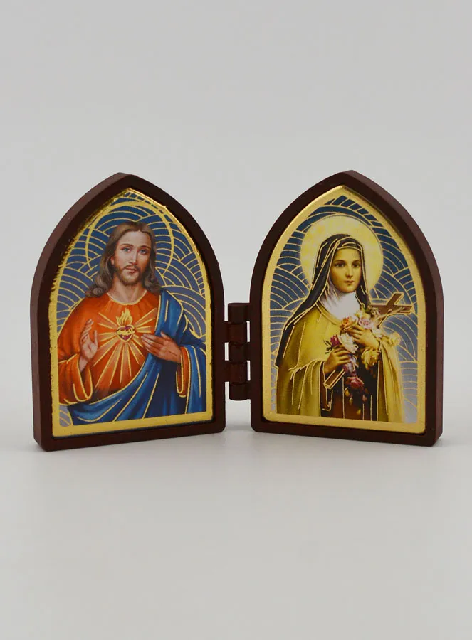 Mini Diptych Icon – Sacred Heart of Jesus and Saint Therese (pic 1)