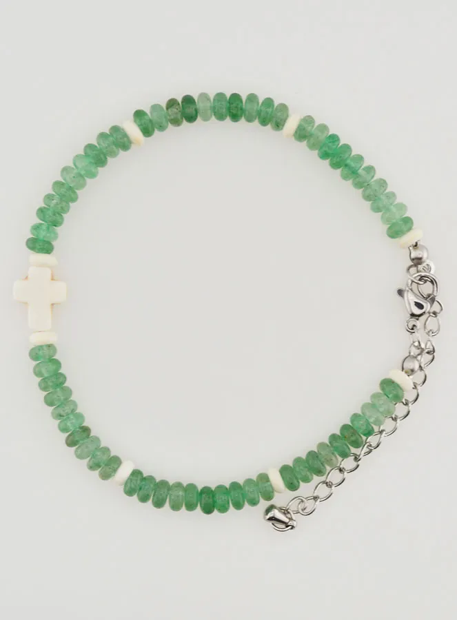 Cross and Green Stones Bracelet (pic 1)