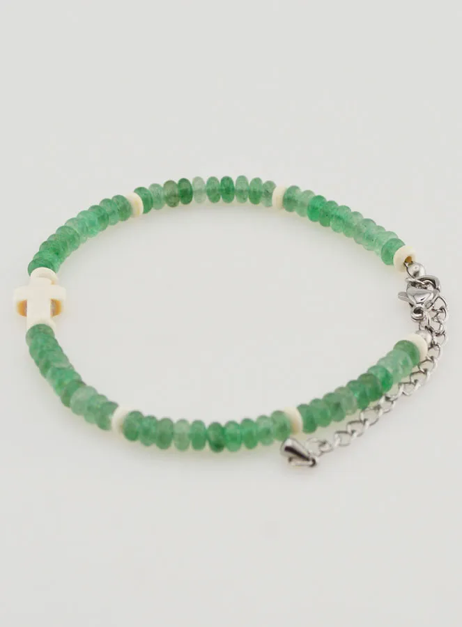 Cross and Green Stones Bracelet (pic 2)