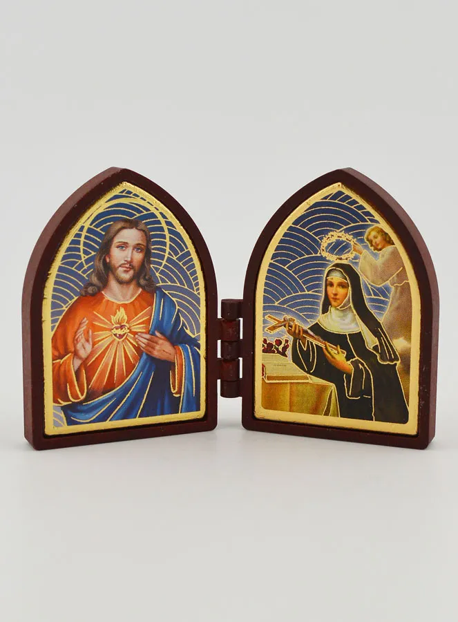 Mini Diptych Icon – Sacred Heart of Jesus and Saint Rita (pic 1)