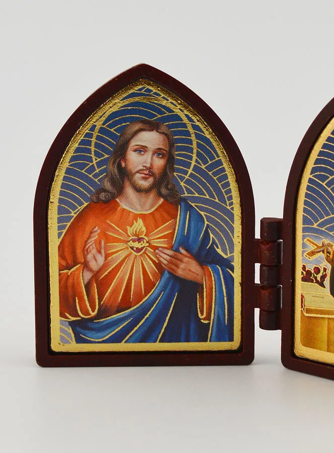 Mini Diptych Icon – Sacred Heart of Jesus and Saint Rita (pic 2)