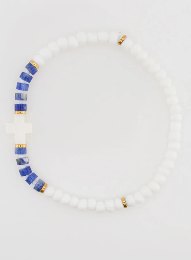 Religious Bracelet Stone and Mother-of-Pearl – Blue (pic 1)