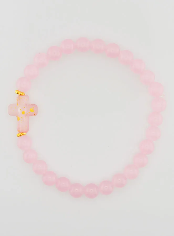 Religious Bracelet with Cross and Pink Jade (pic 1)