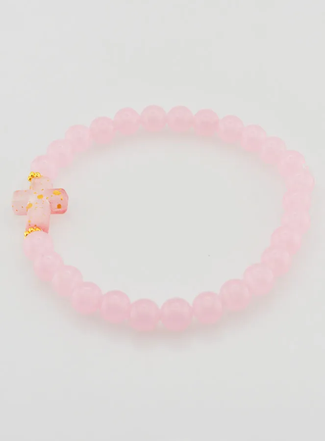 Religious Bracelet with Cross and Pink Jade (pic 2)