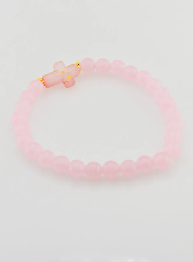 Religious Bracelet with Cross and Pink Jade (pic 4)