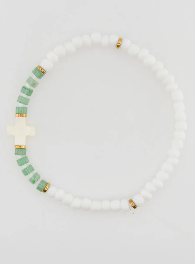 Religious Bracelet with Stones and Mother-of-Pearl  – Green (pic 1)