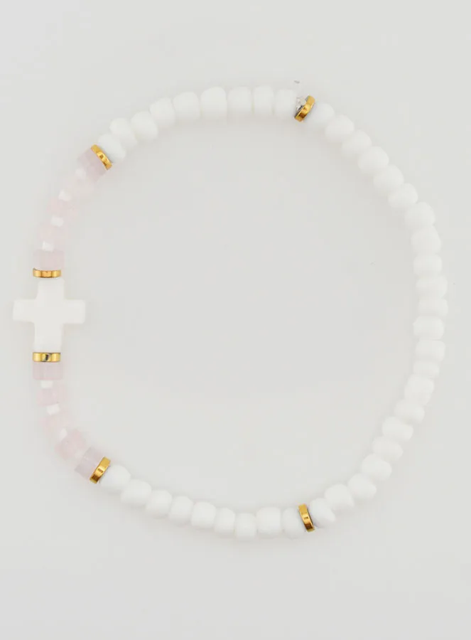 Religious Stone and Mother-of-Pearl Bracelet – Pale Pink (pic 1)