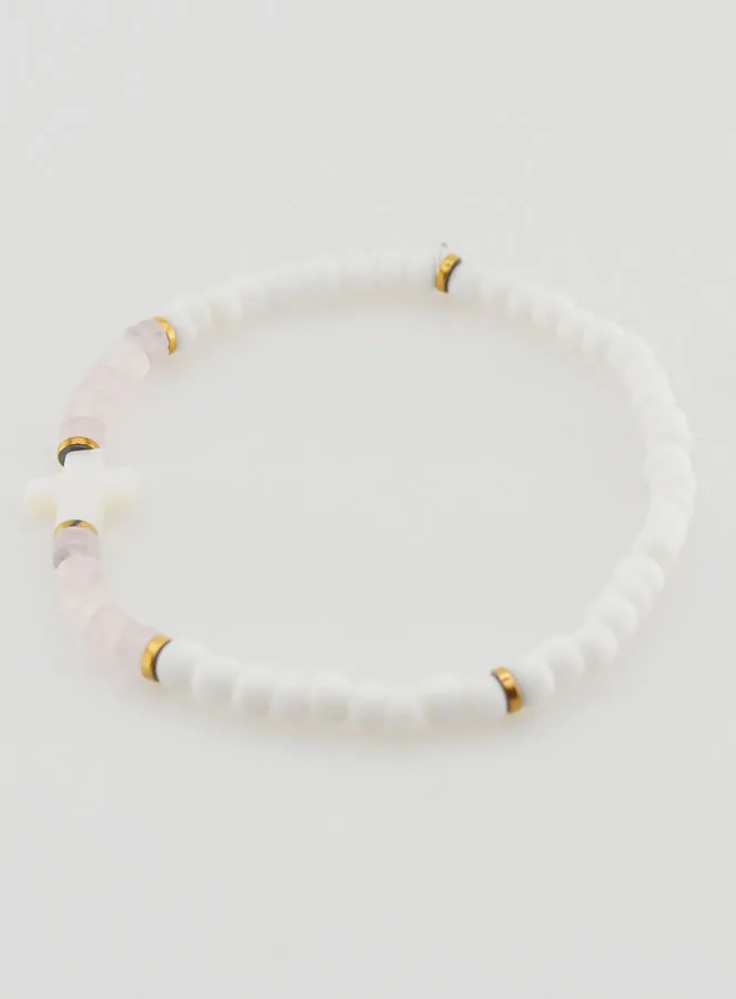 Religious Stone and Mother-of-Pearl Bracelet – Pale Pink (pic 2)