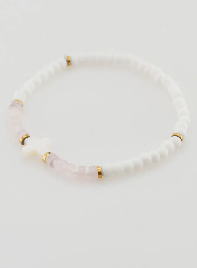 Religious Stone and Mother-of-Pearl Bracelet – Pale Pink (pic 3)