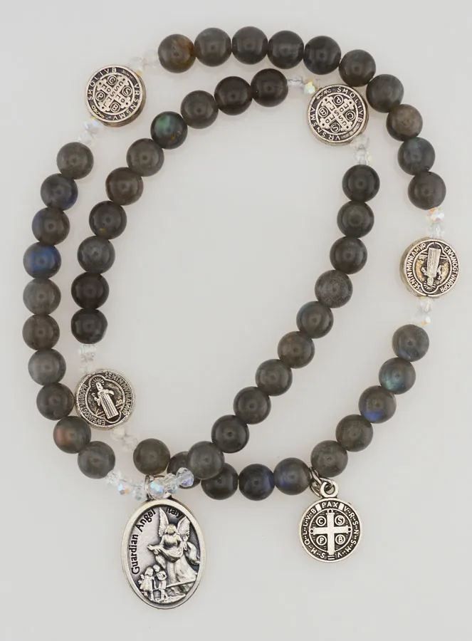 Natural Stone Rosary – Labradorite, St Benedict and St Michael (pic 1)