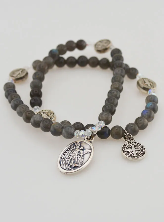 Natural Stone Rosary – Labradorite, St Benedict and St Michael (pic 2)