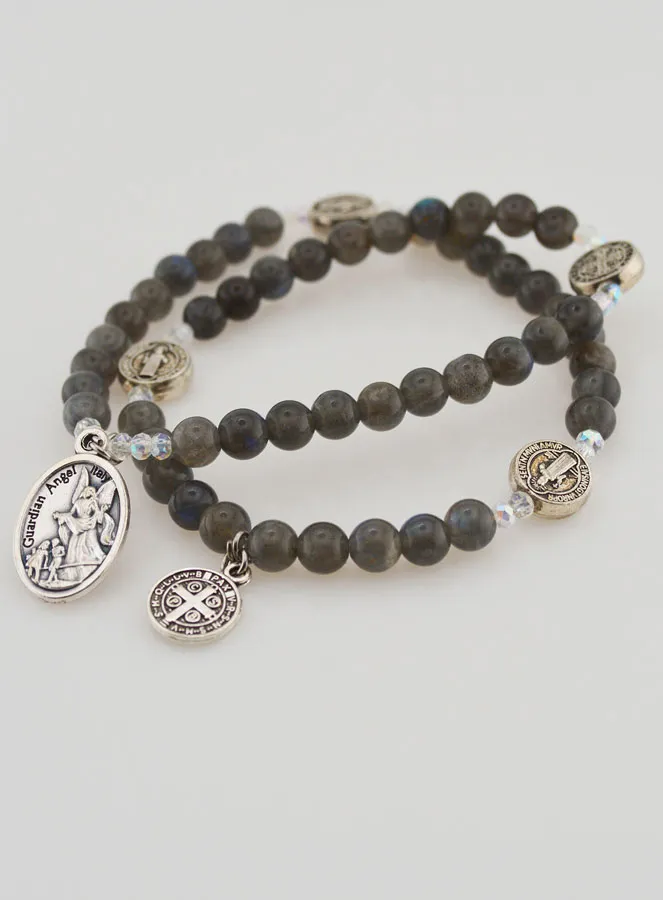 Natural Stone Rosary – Labradorite, St Benedict and St Michael (pic 3)