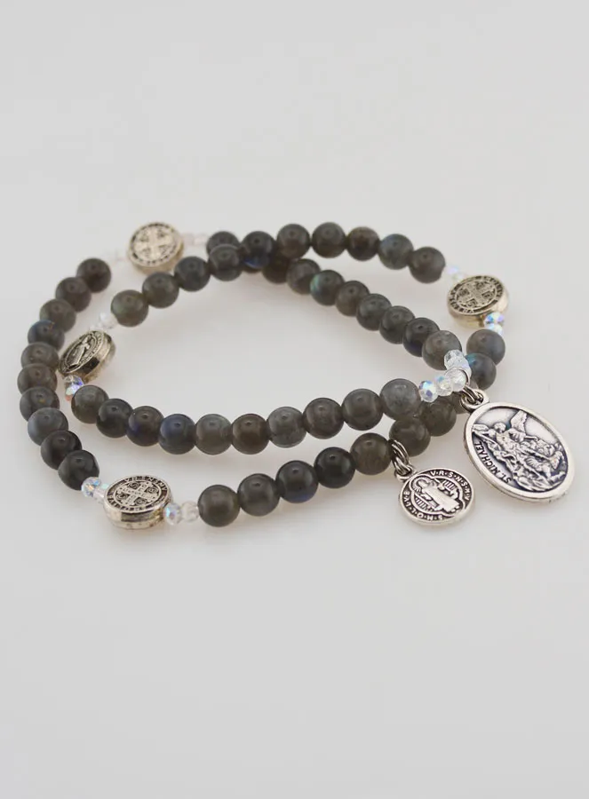 Natural Stone Rosary – Labradorite, St Benedict and St Michael (pic 4)