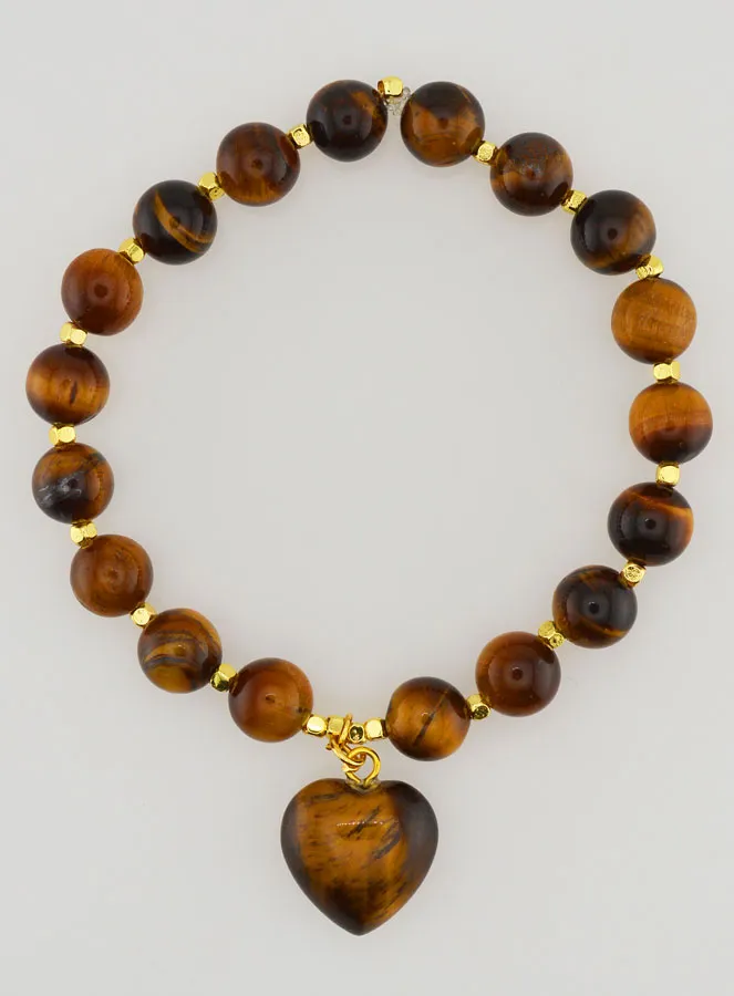 Gemstone Bracelet with Heart – Tiger's Eye (pic 1)