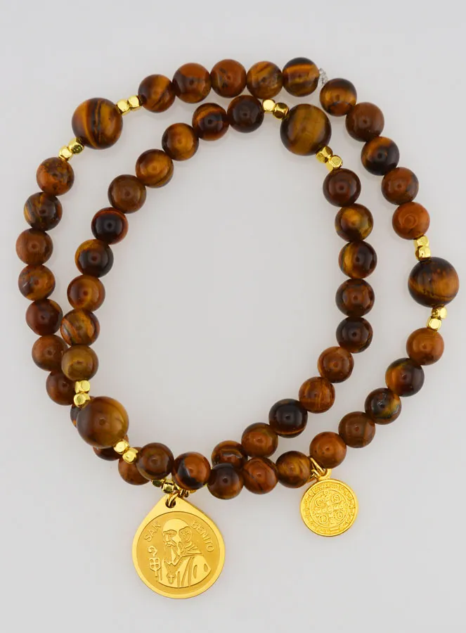 Natural Tiger's Eye Rosary - Saint Benedict (pic 1)