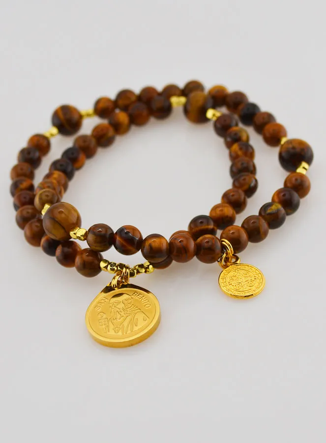 Natural Tiger's Eye Rosary - Saint Benedict (pic 2)