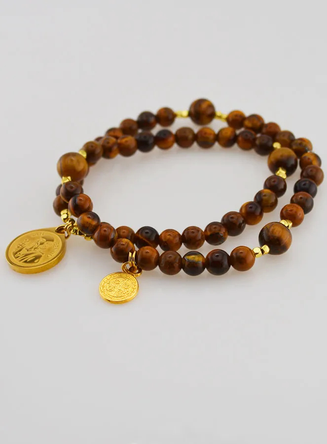 Natural Tiger's Eye Rosary - Saint Benedict (pic 3)