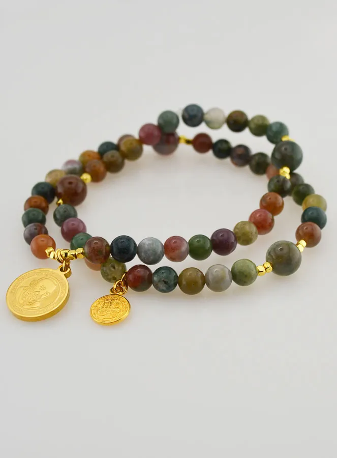 Indian Agate Rosary - Padre Pio and Saint Benedict (pic 3)