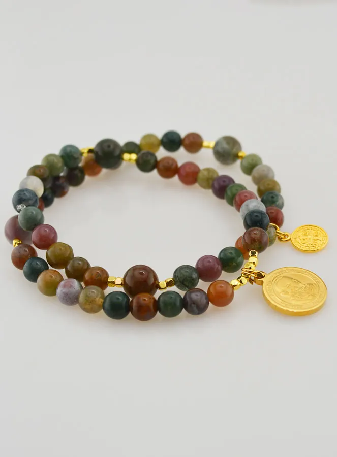 Indian Agate Rosary - Padre Pio and Saint Benedict (pic 4)