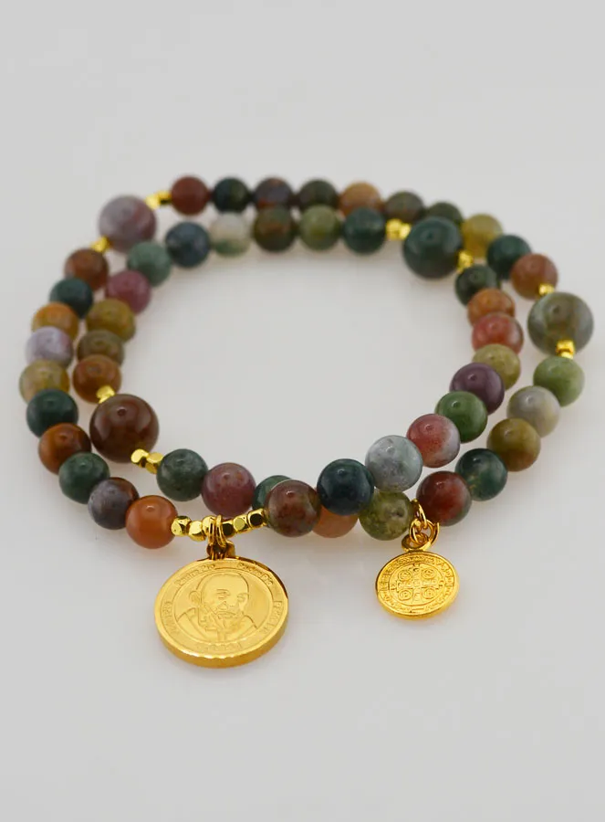 Father Pio and Saint Benedict Agate Rosary (pic 2)