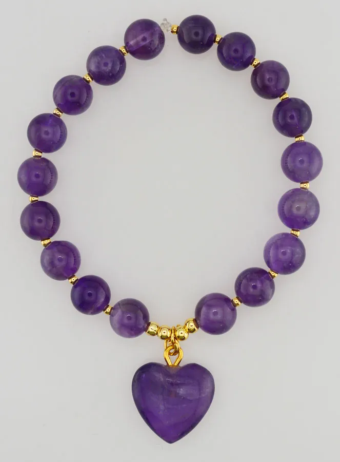 Natural Stone Heart Bracelet – Amethyst (pic 1)