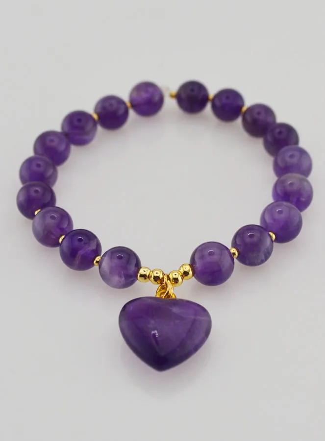 Natural Stone Heart Bracelet – Amethyst (pic 2)