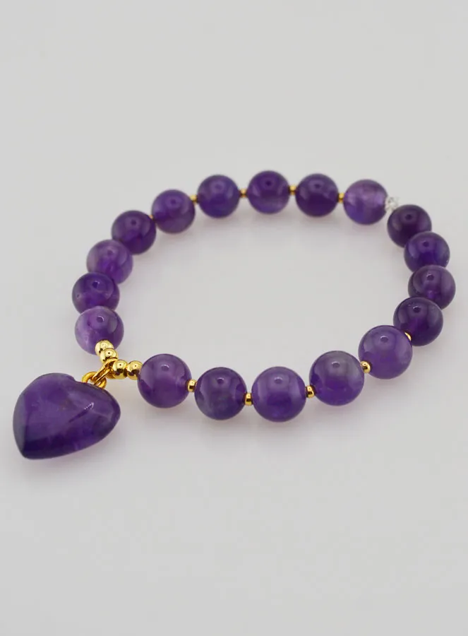 Natural Stone Heart Bracelet – Amethyst (pic 3)