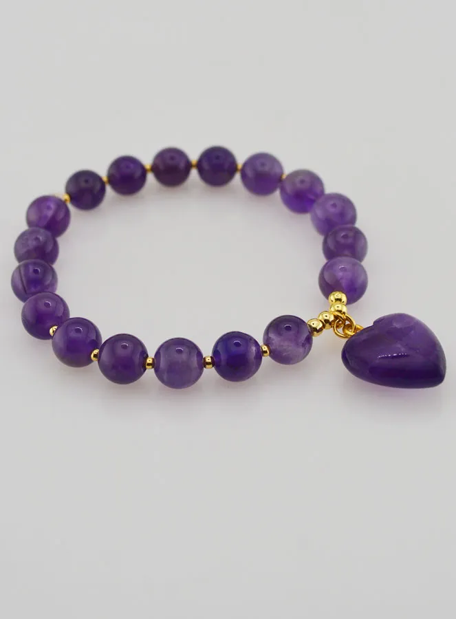 Natural Stone Heart Bracelet – Amethyst (pic 4)