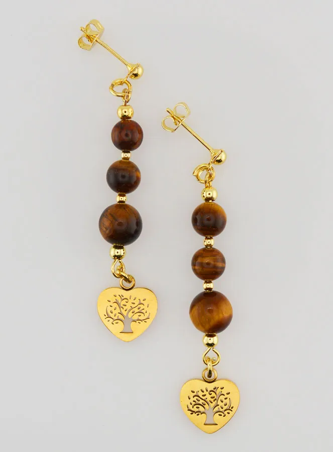 Tiger's Eye Tree of Life Earrings – Golden (pic 1)