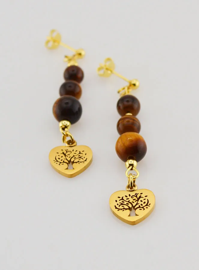 Tiger's Eye Tree of Life Earrings – Golden (pic 2)