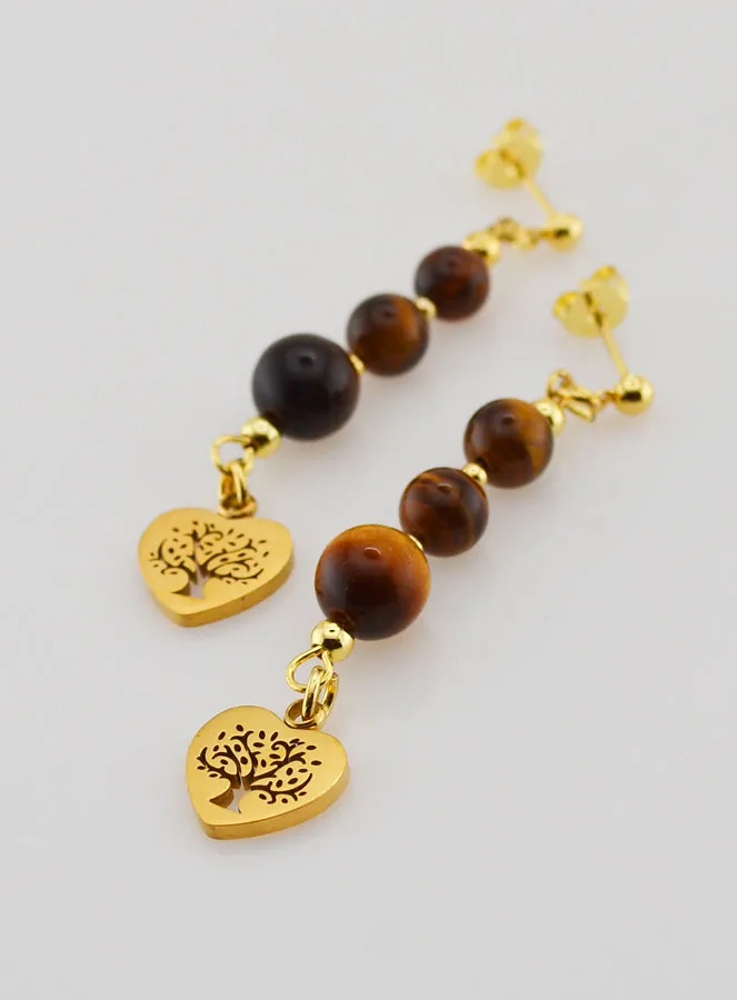 Tiger's Eye Tree of Life Earrings – Golden (pic 3)