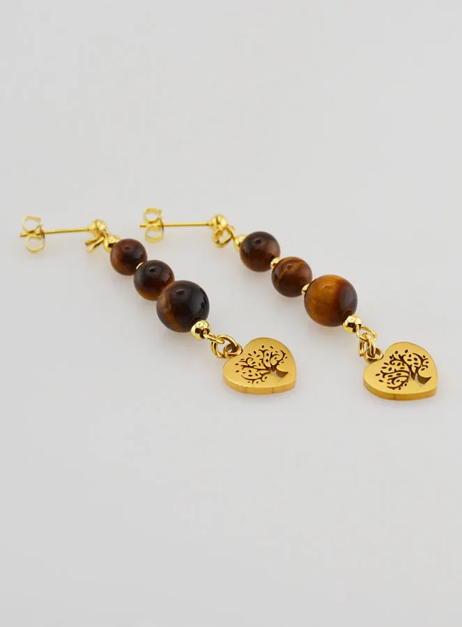 Tiger's Eye Tree of Life Earrings – Golden (pic 4)