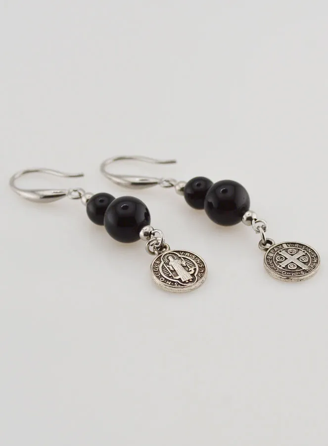 Protective Earrings – St Benedict and Obsidian (pic 4)