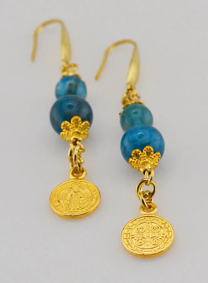 Earrings – Apatite and St Benedict (pic 2)