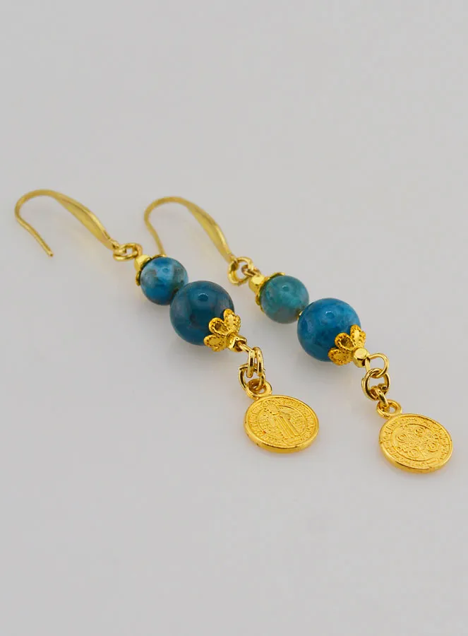 Earrings – Apatite and St Benedict (pic 3)